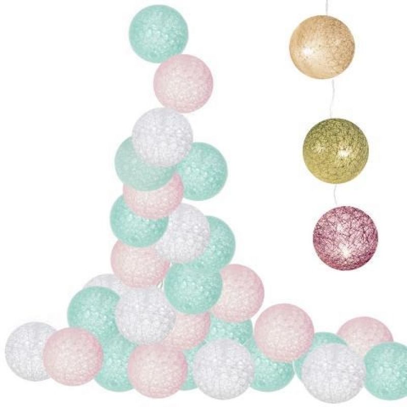 Springos - Ghirlanda luminoasa cu 30 globuri textile cu led roz/turcoaz imagine